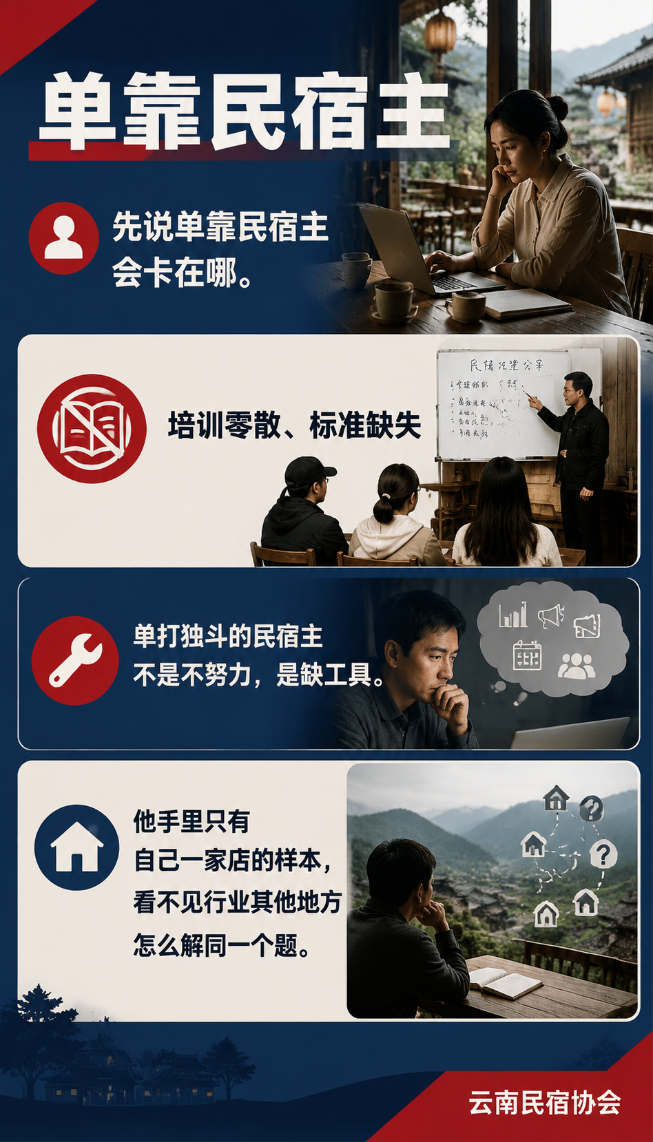 民宿管家职业化这件事，为什么离不开行业协会和基地两头托：单靠民宿主：培训零散、标准缺失