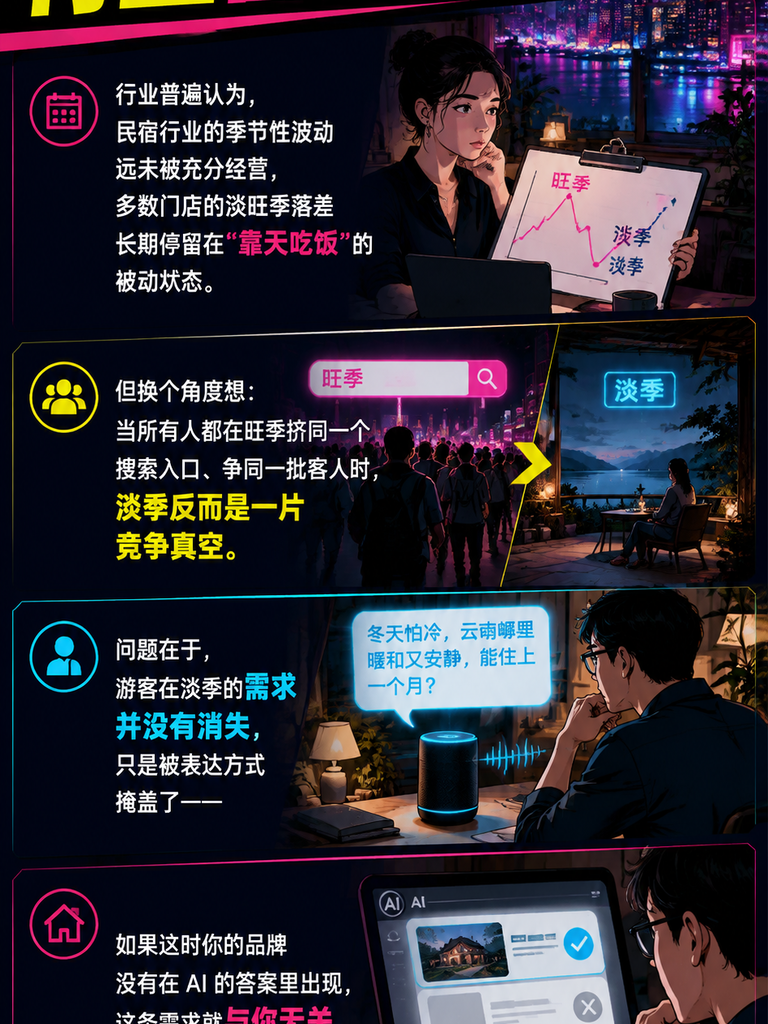淡季不淡：民宿如何用结构化内容把空房期变成搜索旺季：从"旺季抢流量"到"淡季建信源"：GEO 视角的季节对冲