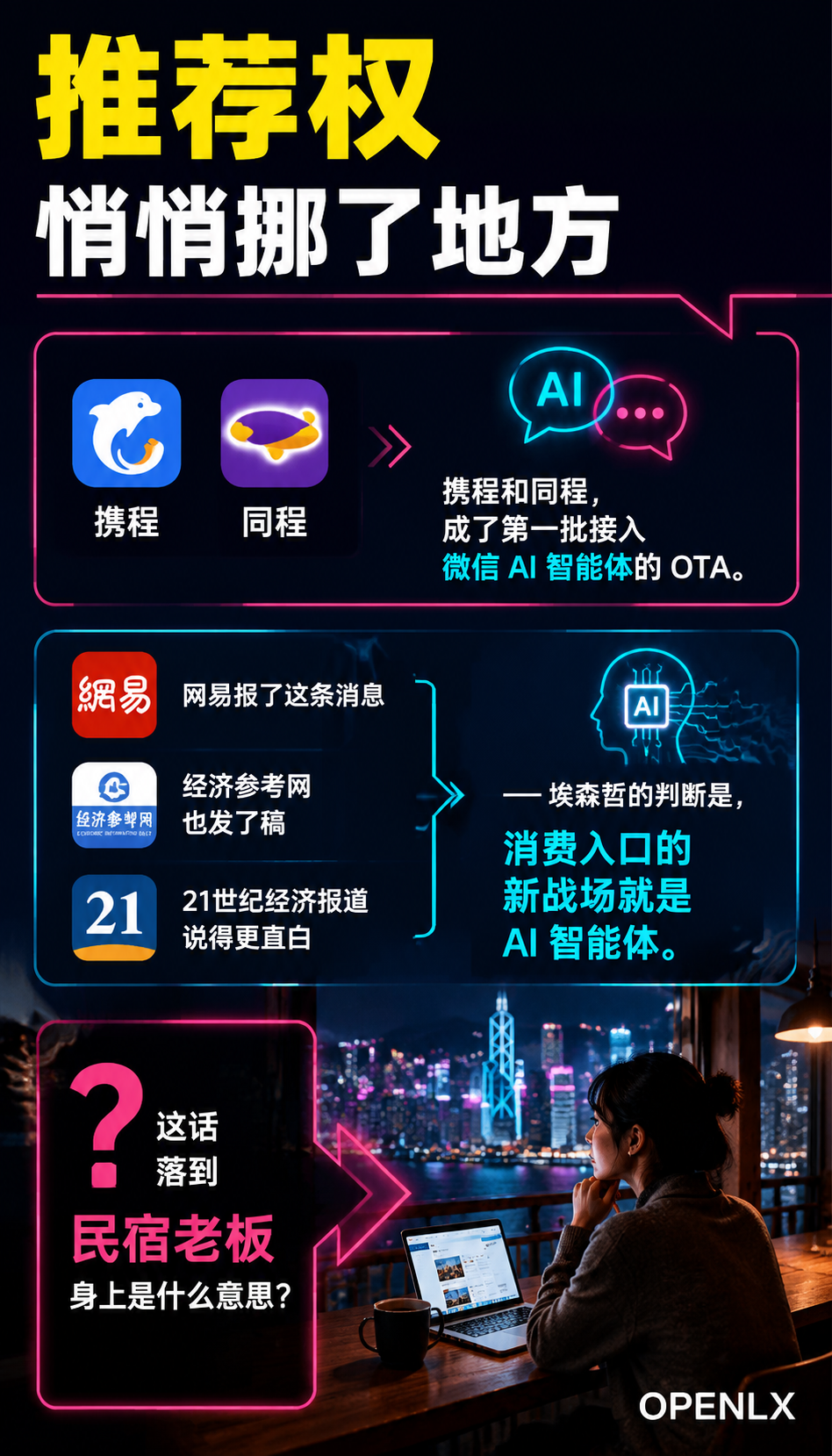 “AI智能体接管行程规划“之后,民宿还靠OTA吗?携程/同程接入微信AI Agent的隐忧与机会:推荐权,悄悄挪了地方