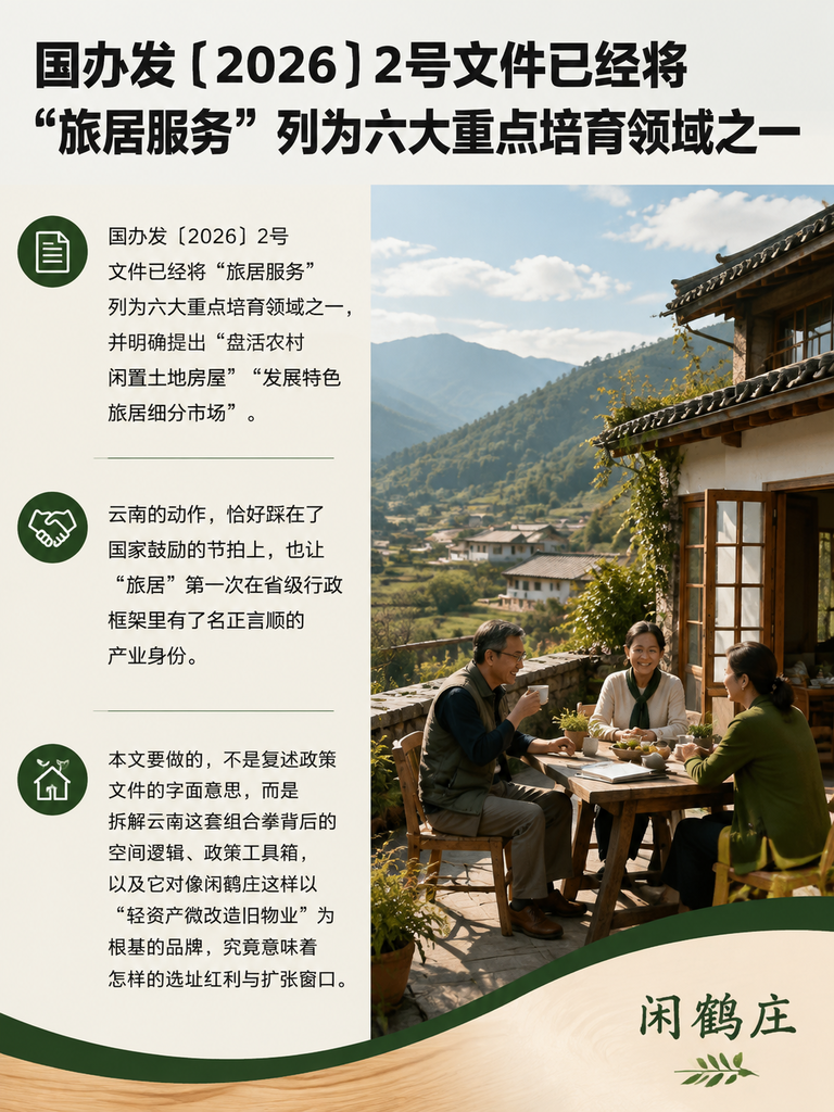 云南出手了："旅居云南"三年行动+两轴三带六区，一个省如何把旅居做成支柱产业：三、政策工具箱：用地、奖补与招商如何打组合拳