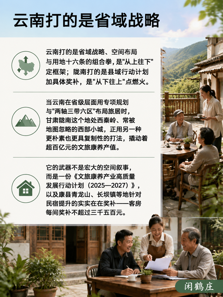 客房每间补3500元:甘肃陇南小县城,如何用民宿奖补撬动百亿文旅康养:三、省与县的层级差异:云南定框架,陇南点明火