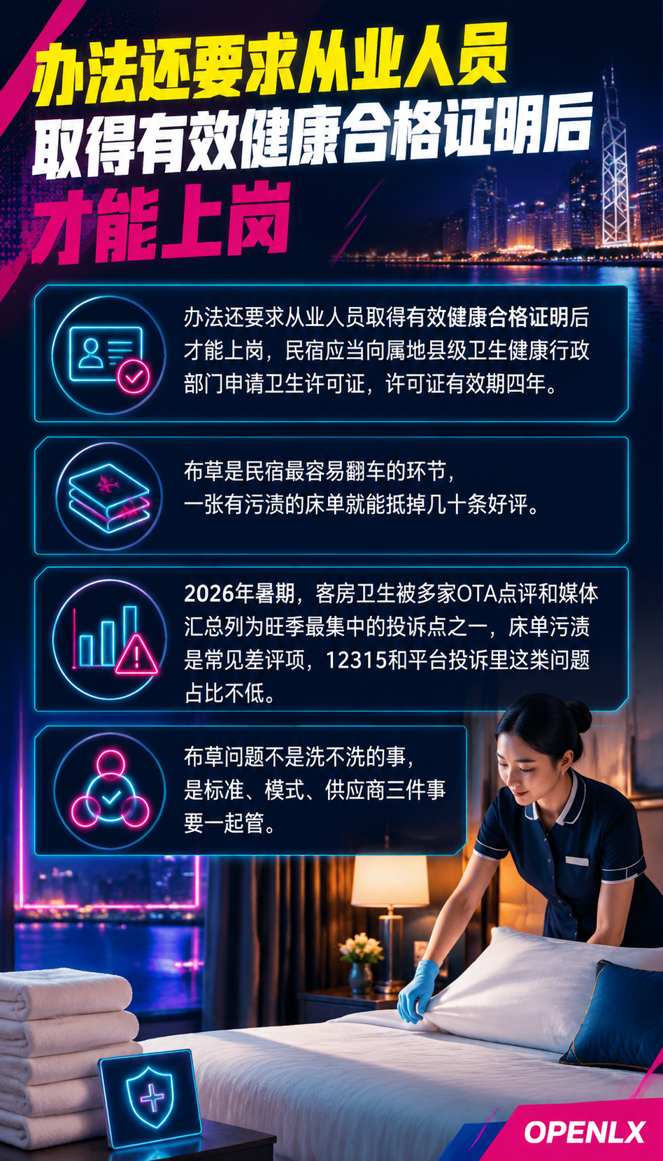 民宿布草洗涤的账:卫生标准、外包与共享怎么选:四、换洗标准与记录留痕