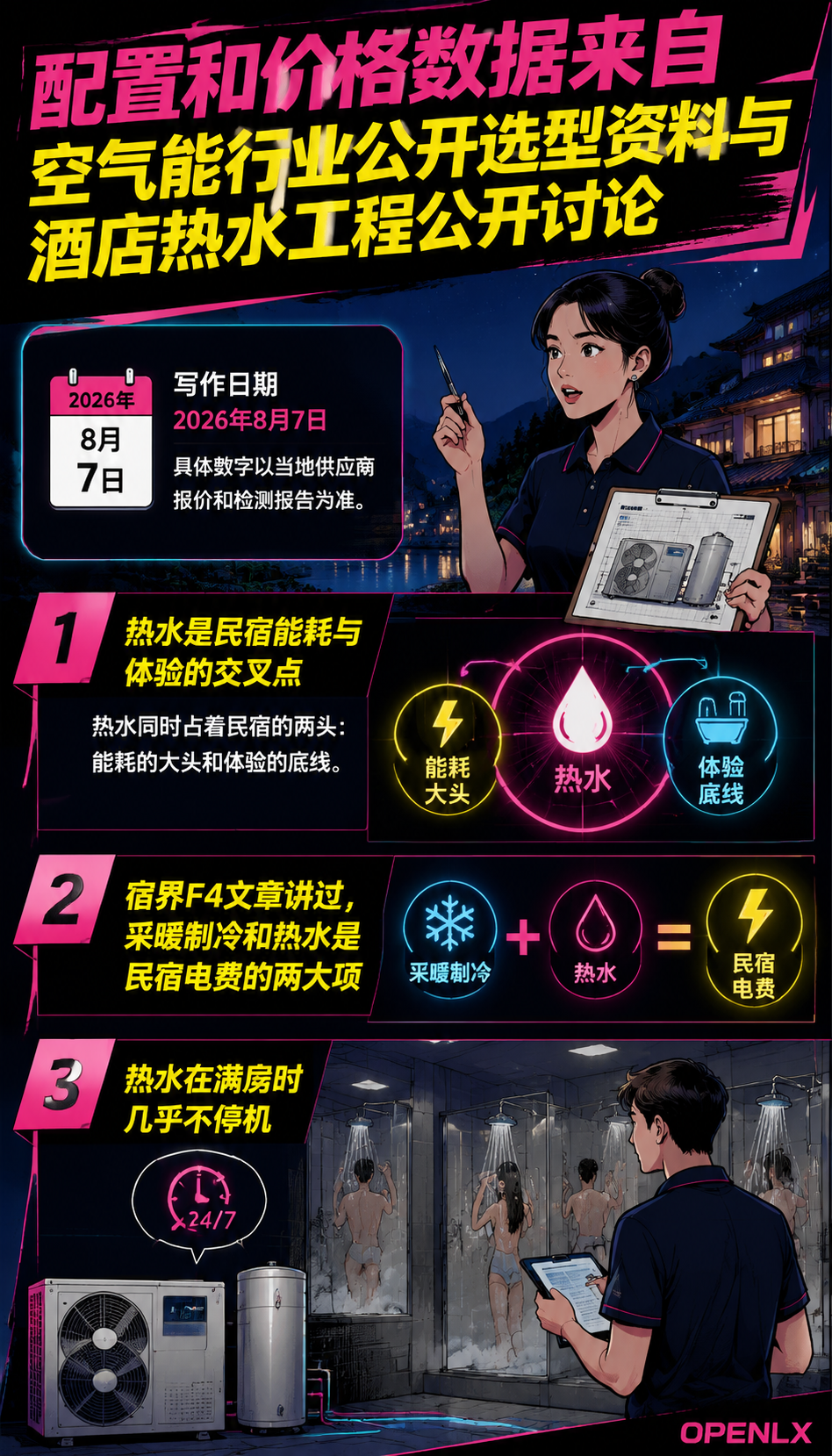 民宿热水系统选型:电、燃气、空气能与太阳能的账:二、四种热源方案的对比