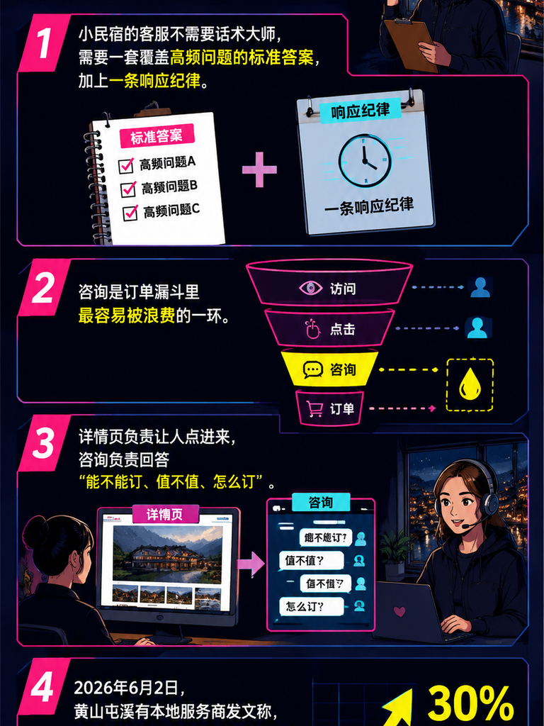 民宿售前咨询转化:从“在吗“到下单的客服话术:四、话术合规:不承诺、不夸大、可核验
