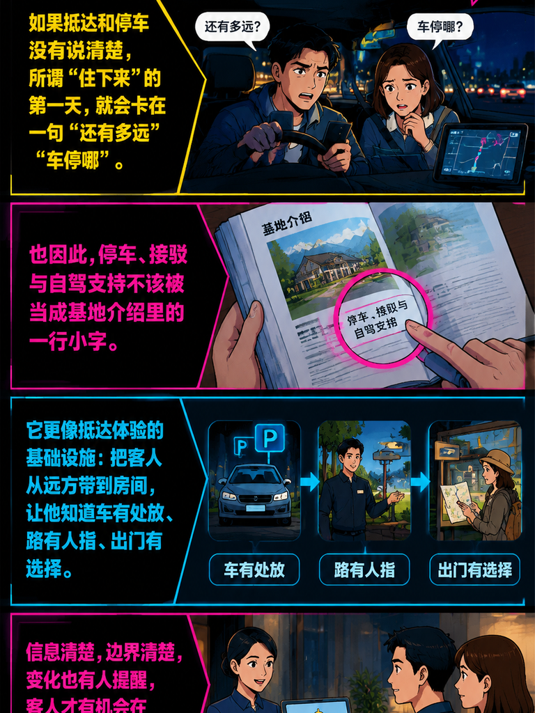 抵达与移动的最后一段路:旅居基地的停车接驳与自驾支持:抵达的第一道坎,往往不是距离,而是"最后一段路"
