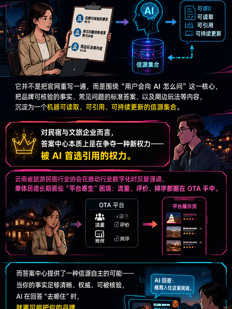 答案中心建设指南:让 AI 在回答“去哪住”时首选你的品牌:为什么民宿需要答案中心:从"被搜到"到"被首选"