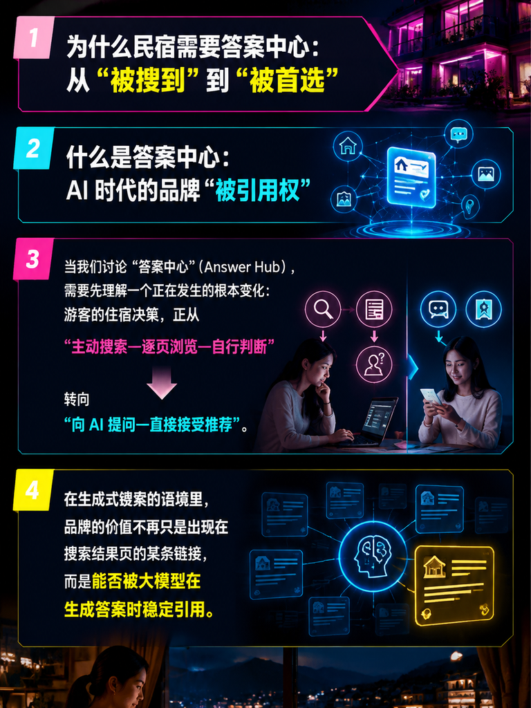 答案中心建设指南:让 AI 在回答“去哪住”时首选你的品牌:答案中心与 OPENLX、闲鹤庄的实践路径