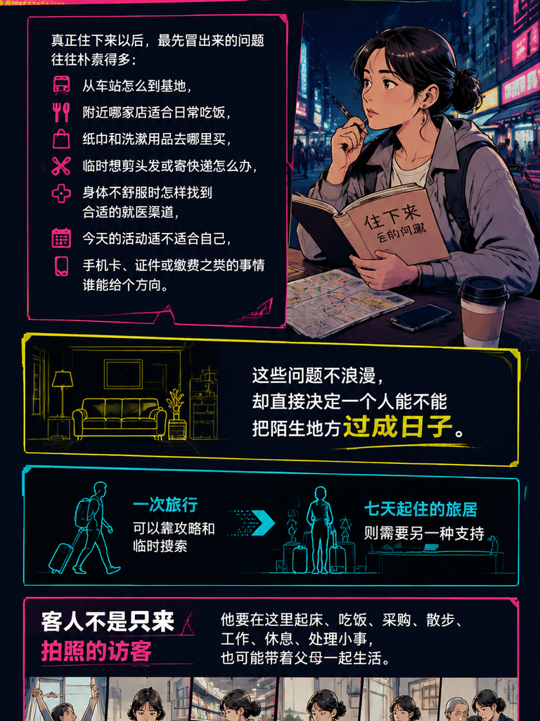 住进一个地方以后，客人还需要一张在地生活清单：活动支持要让人“能参加，也能不参加”