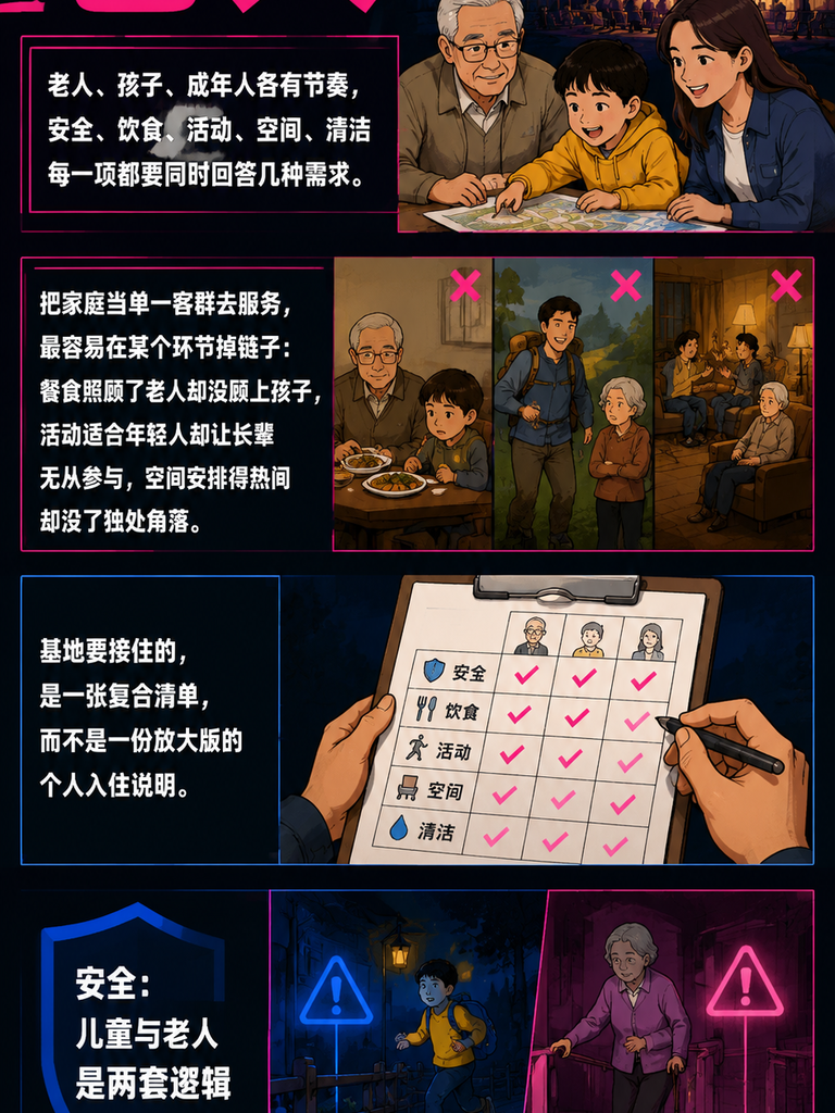 一个家庭入住时基地要接住什么:旅居亲子与多代同游的服务清单:安全:儿童与老人是两套逻辑