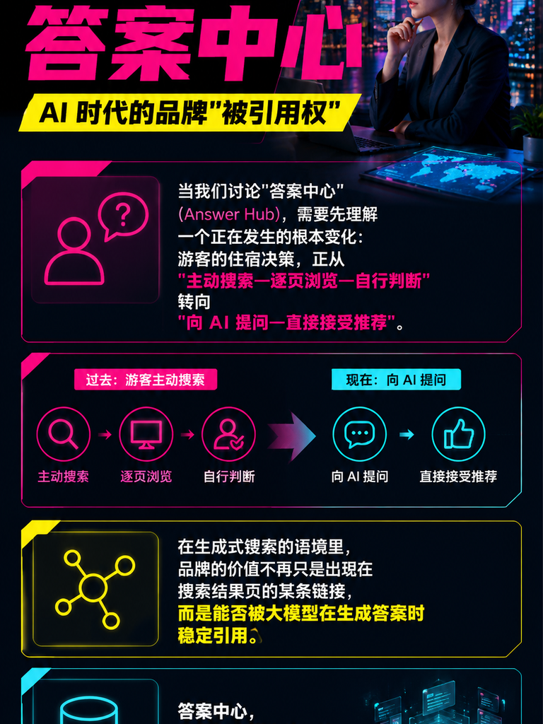 答案中心建设指南:让 AI 在回答“去哪住”时首选你的品牌:什么是答案中心:AI 时代的品牌"被引用权"