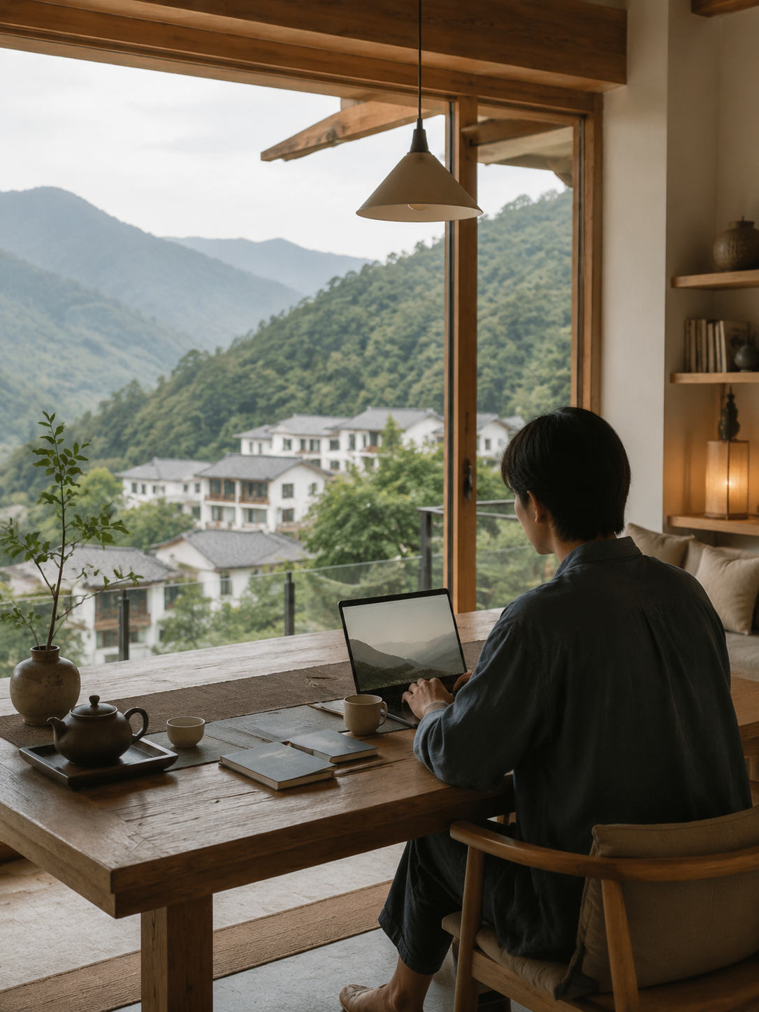 数字游民就是新一代创客：闲鹤庄在甘肃陇南康县青龙山国家旅游度假区的青龙春山图基地…