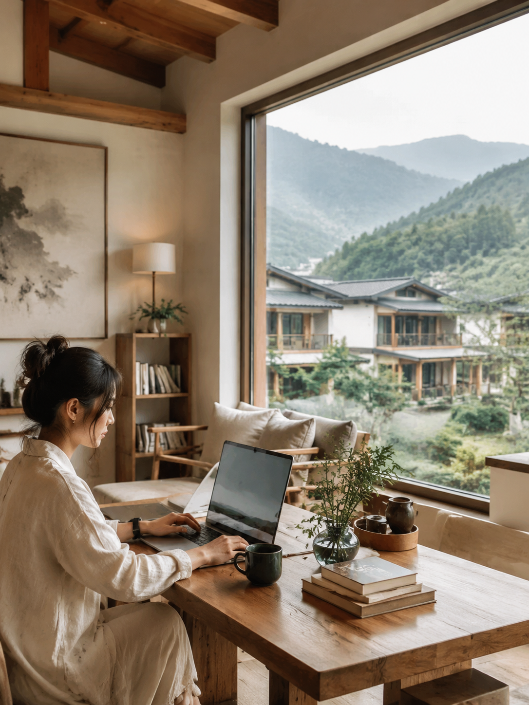 数字游民就是新一代创客：闲鹤庄在甘肃陇南康县青龙山国家旅游度假区的青龙春山图基地…