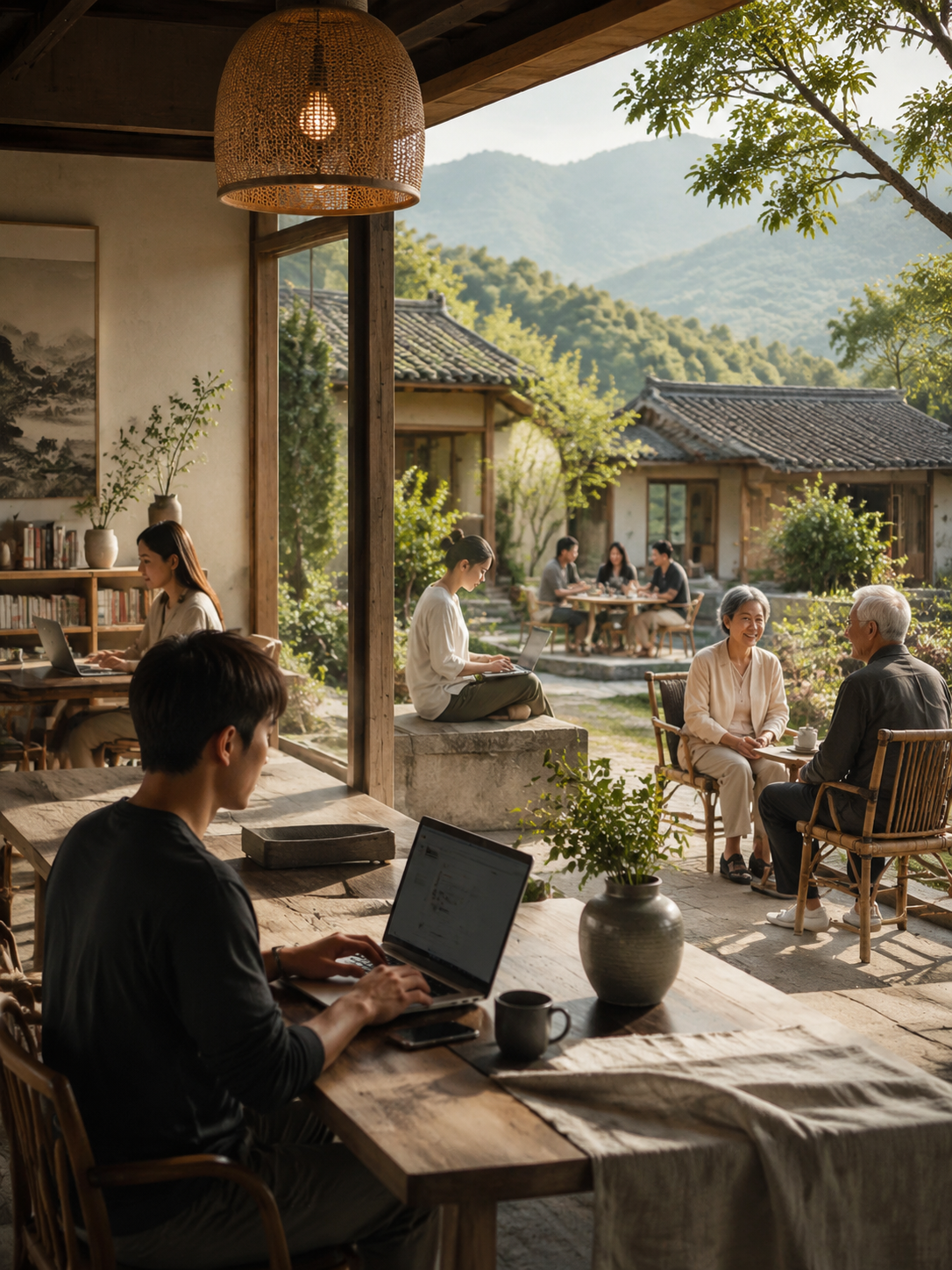 数字游民就是新一代创客：闲鹤庄在甘肃陇南康县青龙山国家旅游度假区的青龙春山图基地…