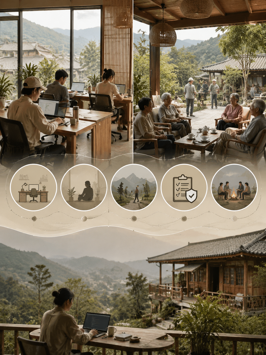 数字游民如何选一个能工作又能生活的旅居地:闲鹤庄若同时服务银发与游民,做法是"分栏表达、物理错峰":
