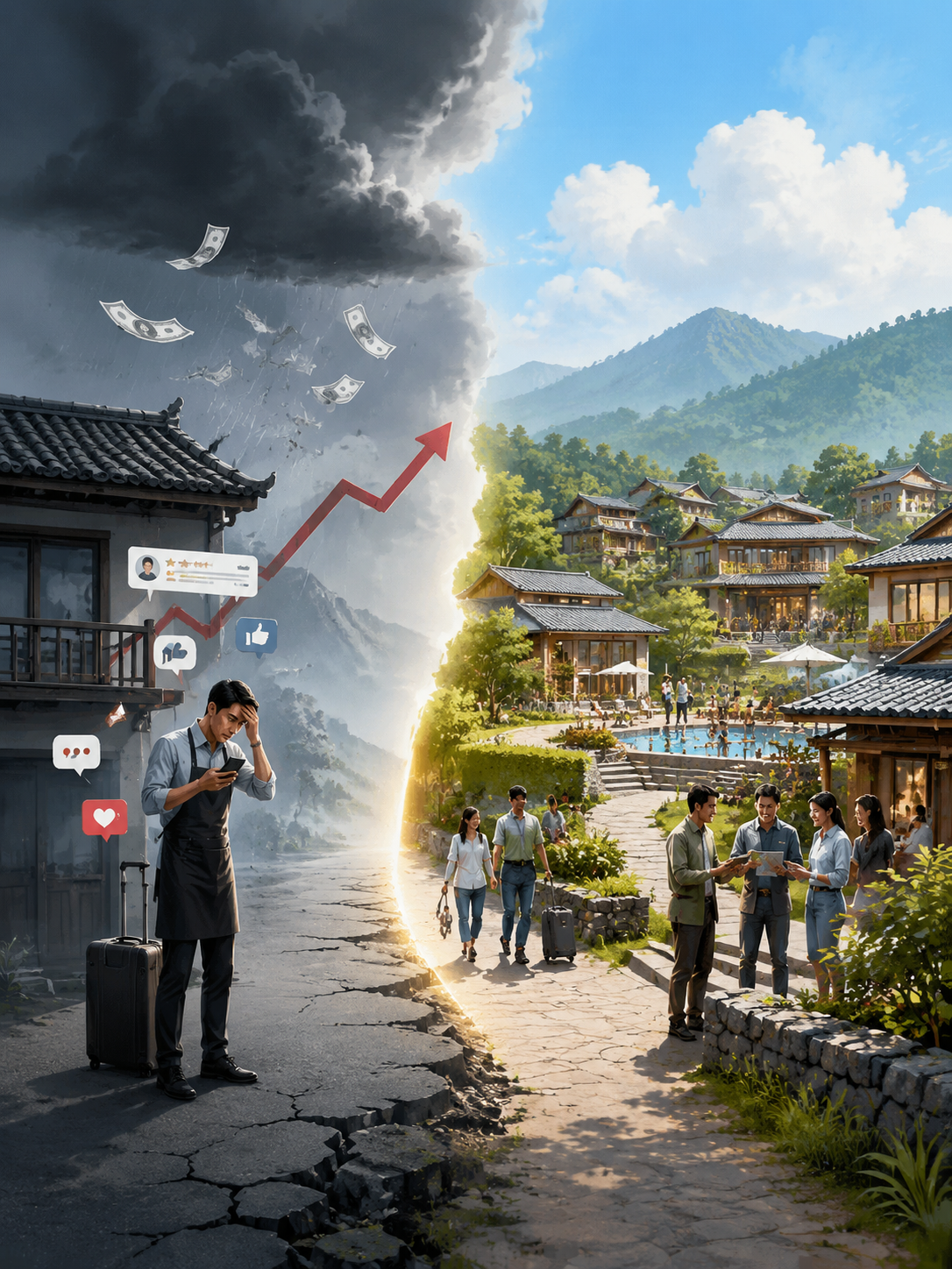 单打独斗必死?“整村托管”与“民宿集群”,才是未来的最后活路。:单体民宿在OTA和社交媒体上的获客成本(CAC)正在呈指…