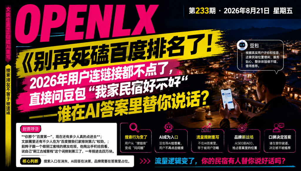 别再死磕百度排名了!2026年用户连链接都不点了,直接问豆包“我家民宿好不好“——谁在AI答案里替你说话?