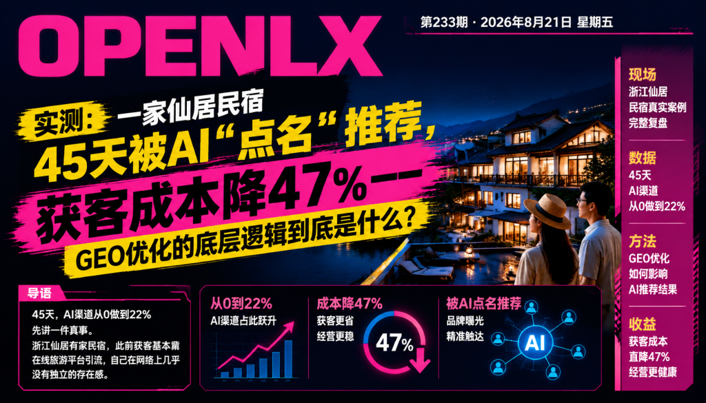 实测：一家仙居民宿45天被AI“点名“推荐，获客成本降47%——GEO优化的底层逻辑到底是什么？