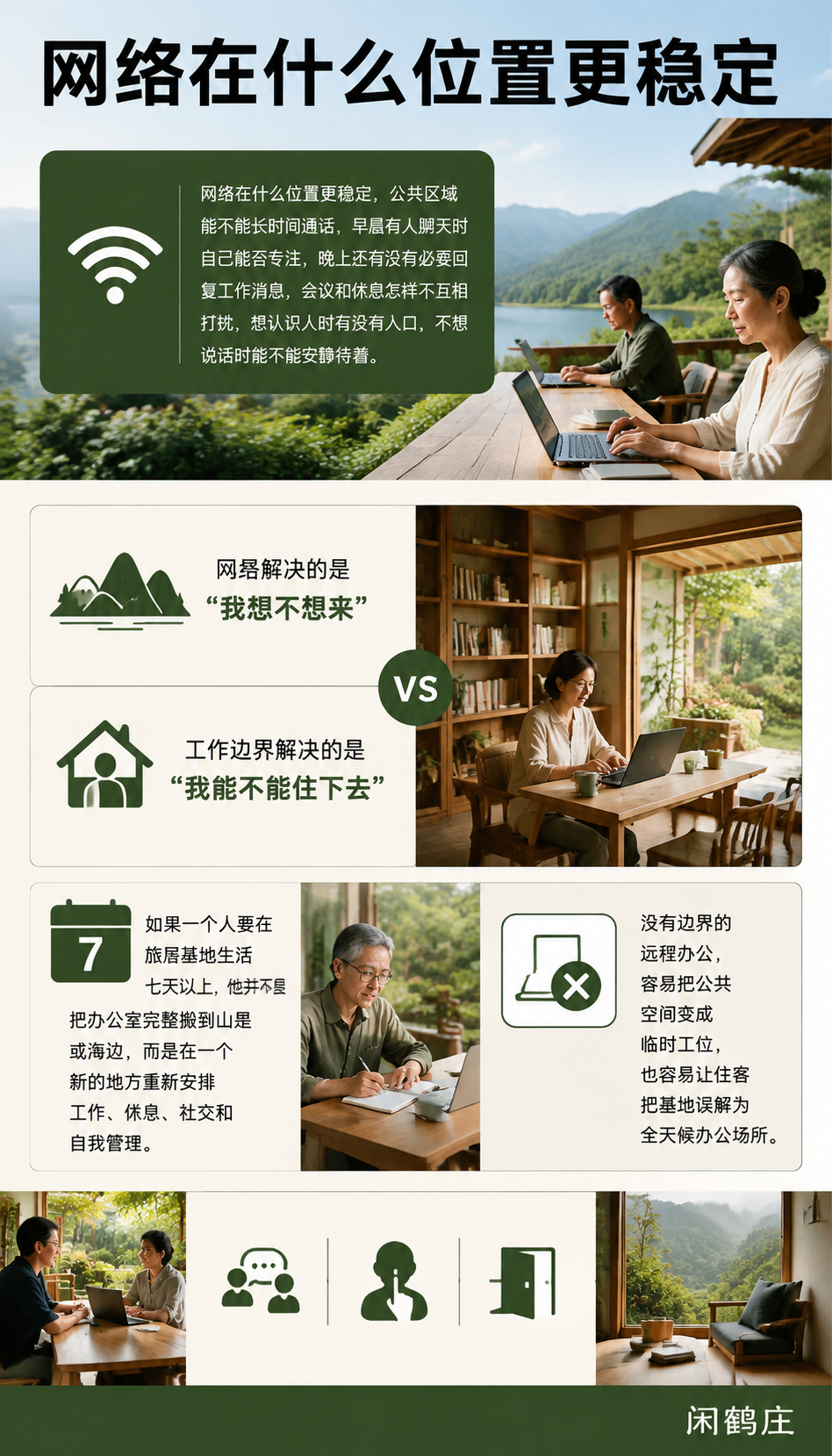 数字游民住进旅居基地,最先要解决的不是风景而是工作边界:网络不是一句“有无线”就够了