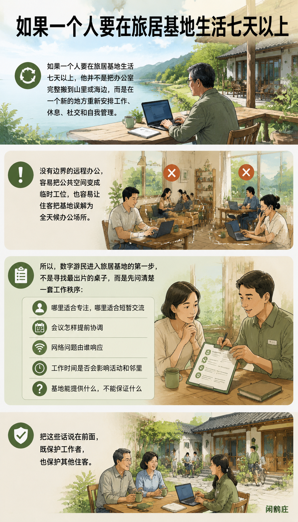 数字游民住进旅居基地,最先要解决的不是风景而是工作边界:网络不是一句“有无线”就够了