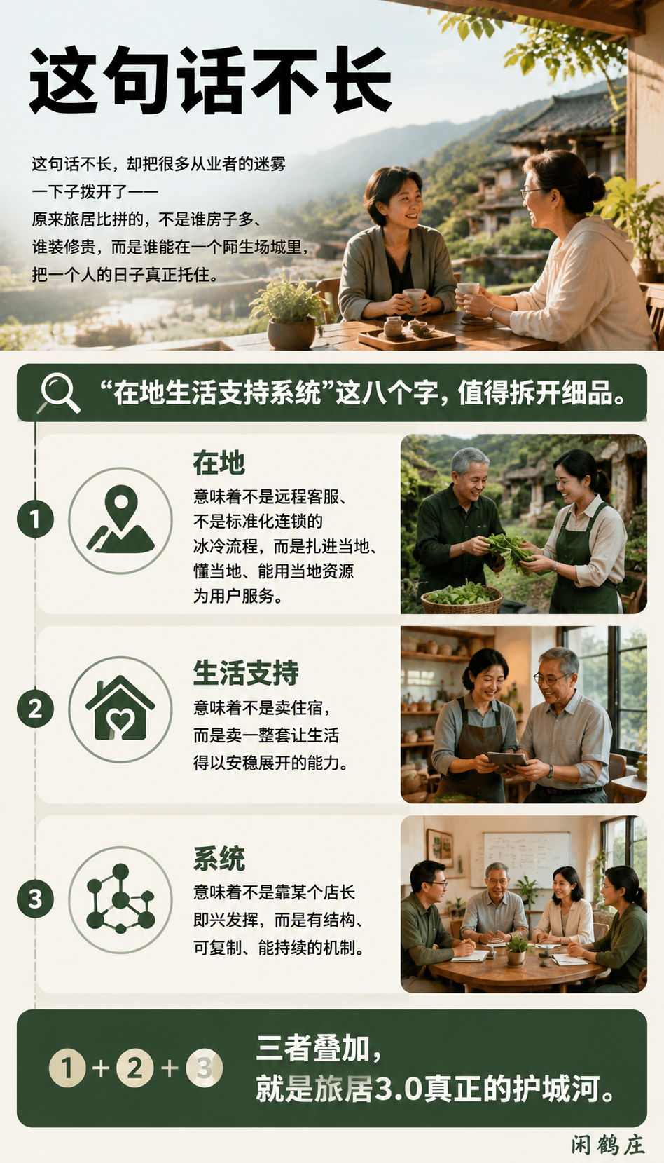 “温情+数字能力“：闲鹤庄三级服务体系，恰好对标媒体眼中的胜负手：一、媒体定义的胜负手：温情是底色，数字是骨架