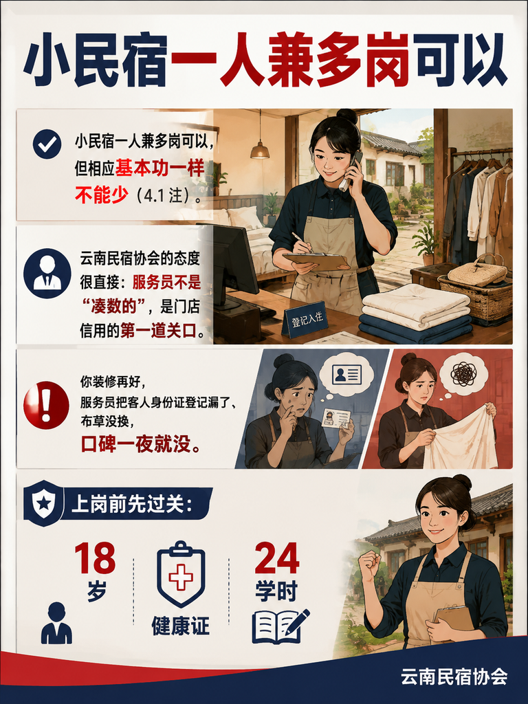 民宿服务员入行第一课:009 标准划出的基本功清单:客房底线:布草一客一换,不是加分项是规定