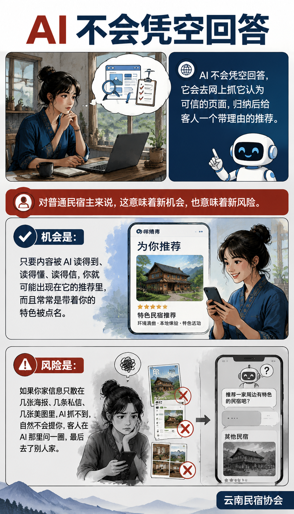 民宿怎么被 AI 搜到:给民宿主的 GEO 三件事:第三件事:让 AI 读得信你的内容