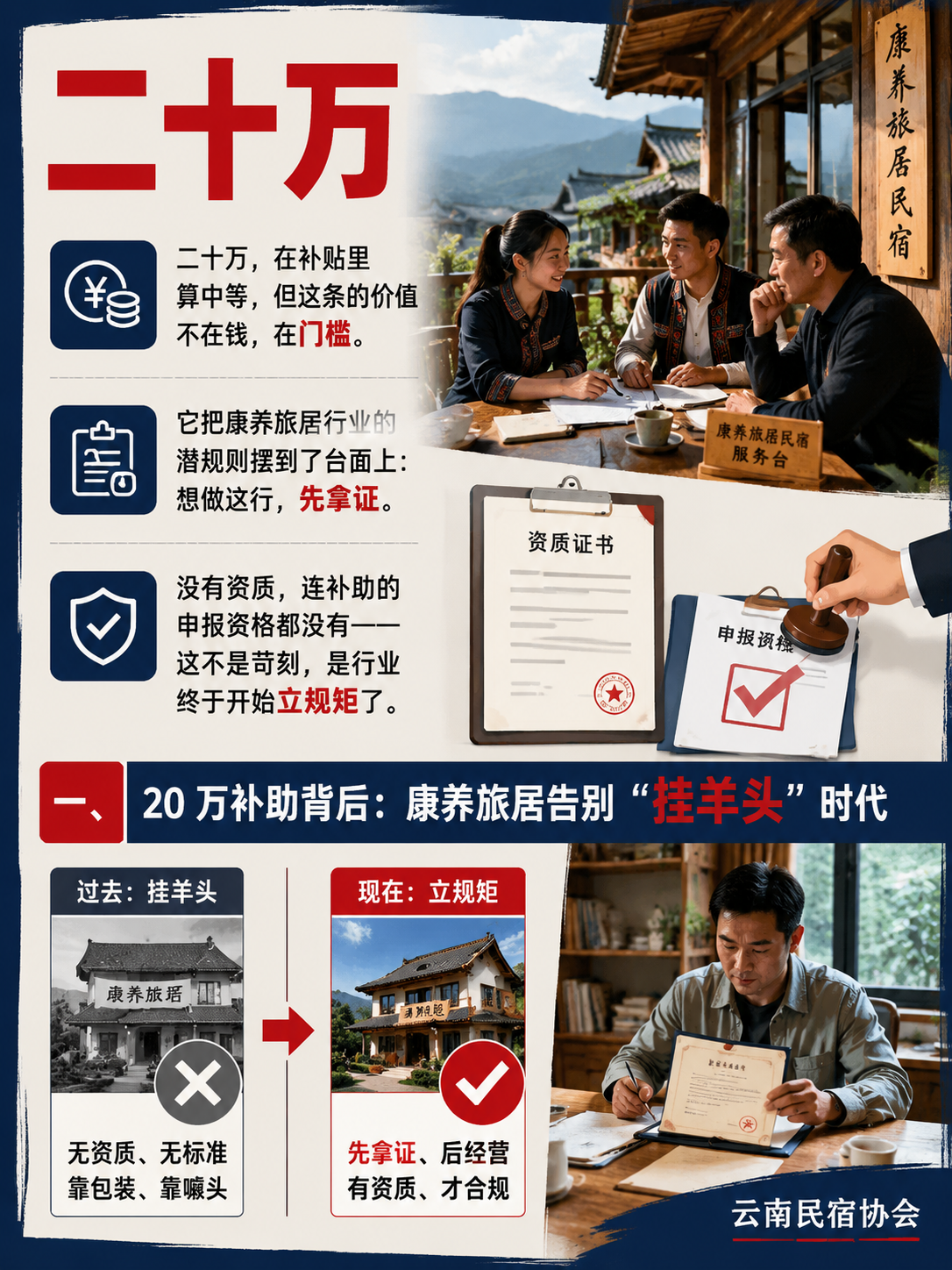 康养旅居服务提质计划:持证机构最高补 20 万,民宿做康养的门槛来了:三、民宿想接住这 20 万,先补三块功课