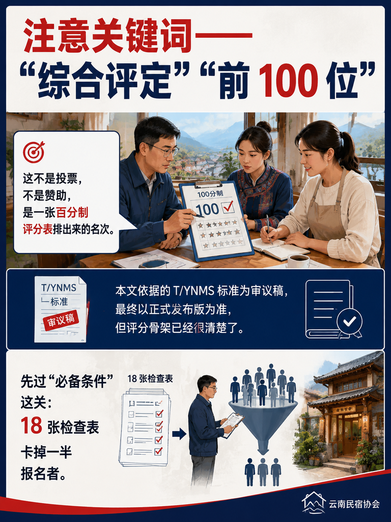 民宿百强品牌怎么评:一张评分表看懂上榜门槛:质量与口碑 20 分:复购率 30% 才拿满