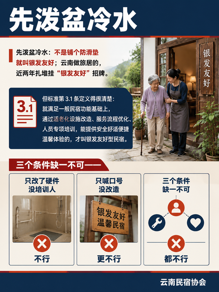 银发友好型民宿建设运营规范:硬件改造与日常运营的硬杠杠:先泼盆冷水:不是铺个防滑垫就叫银发友好