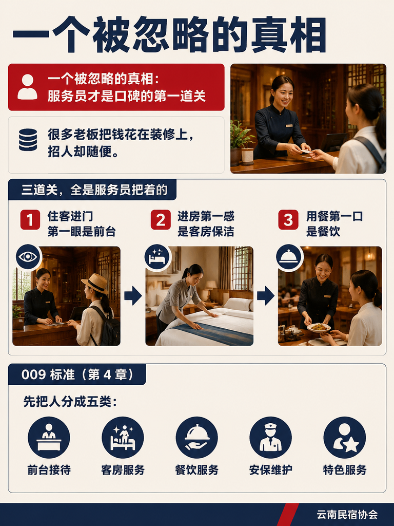 民宿服务员入行第一课:009 标准划出的基本功清单:一个被忽略的真相:服务员才是口碑的第一道关