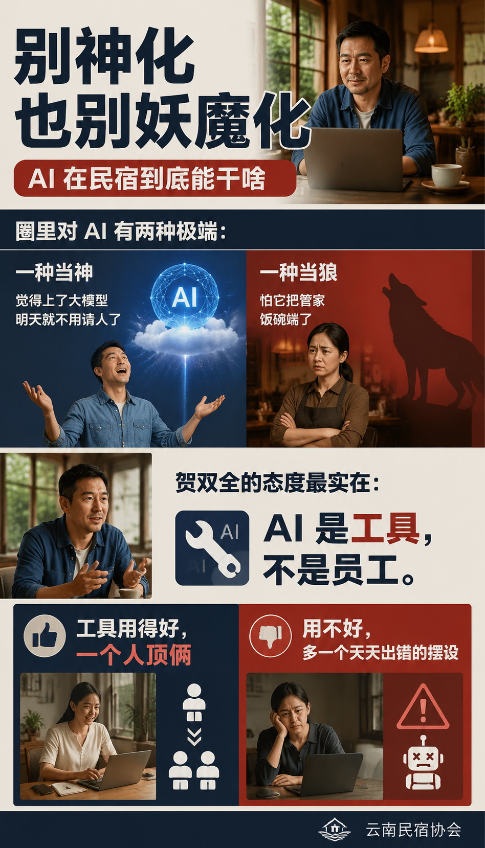 AI 管家上岗:一家民宿用大模型把人效翻了一倍:别神化也别妖魔化:AI 在民宿到底能干啥